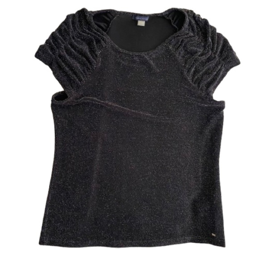Tommy Hilfiger Women's Black Shimmer Top Size M Date Night Concert Ruching